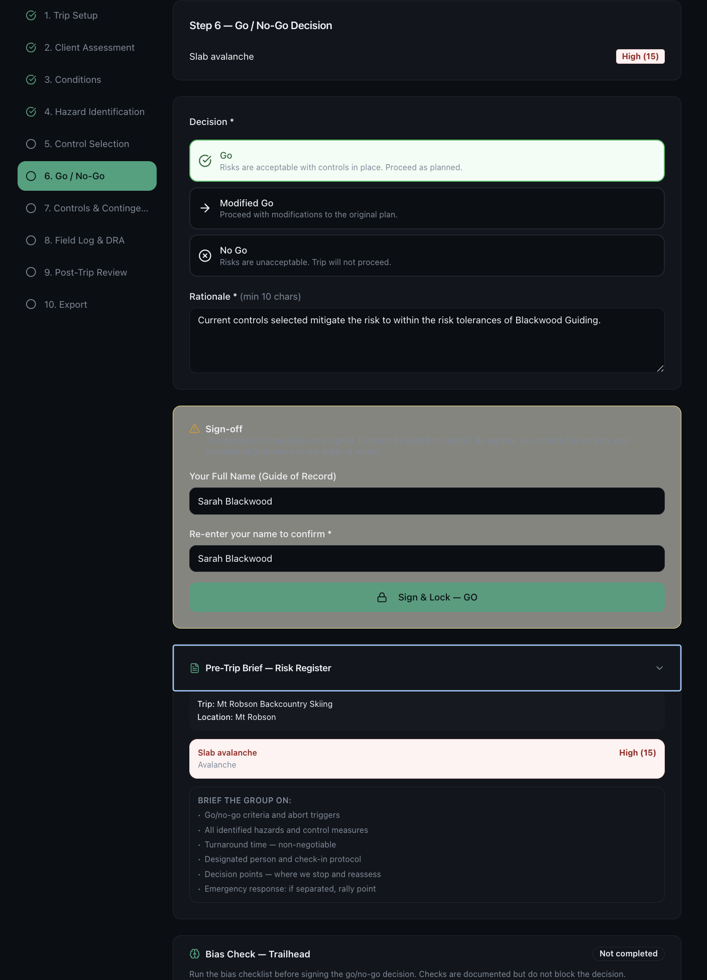 Go/No-Go sign-off captured in Ascents