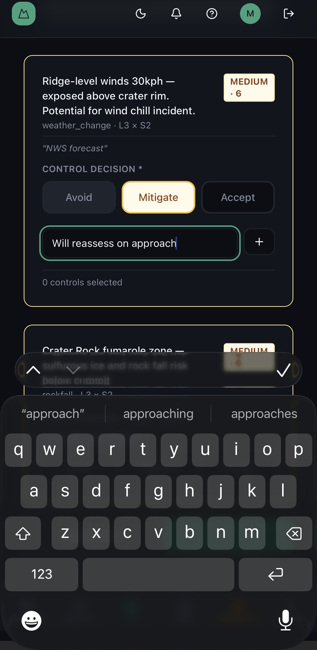 Control selection in Ascents