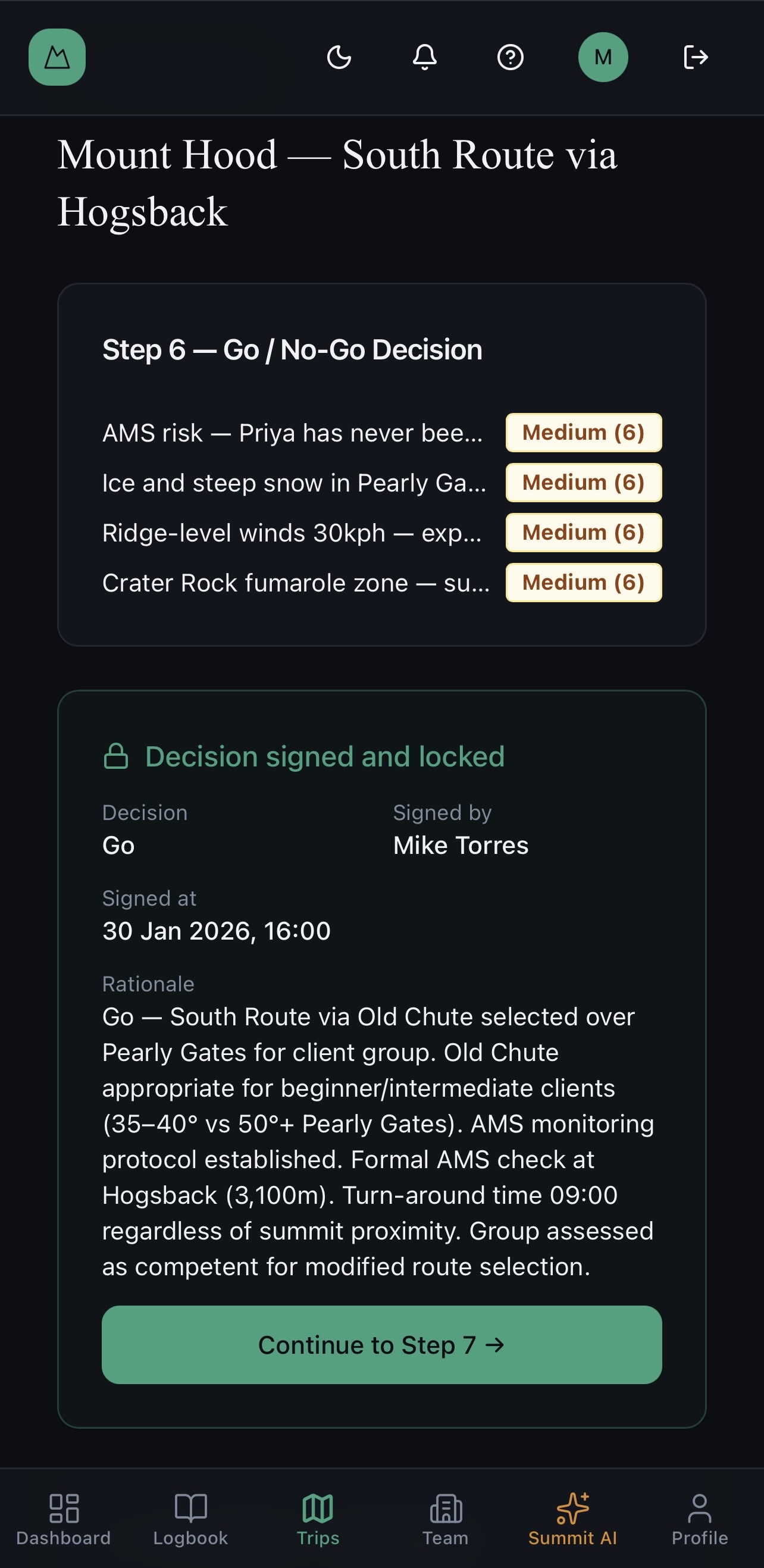 Go/No-Go step in Ascents